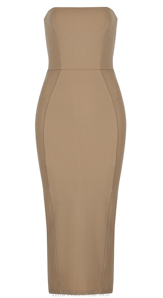 Herve Leger Tan Strapless Dress