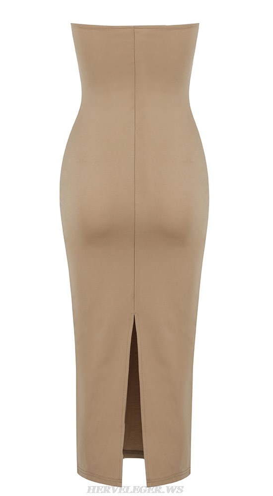 Herve Leger Tan Strapless Dress