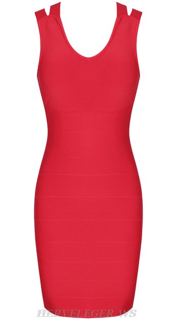Herve Leger Light Red Strappy Back Dress