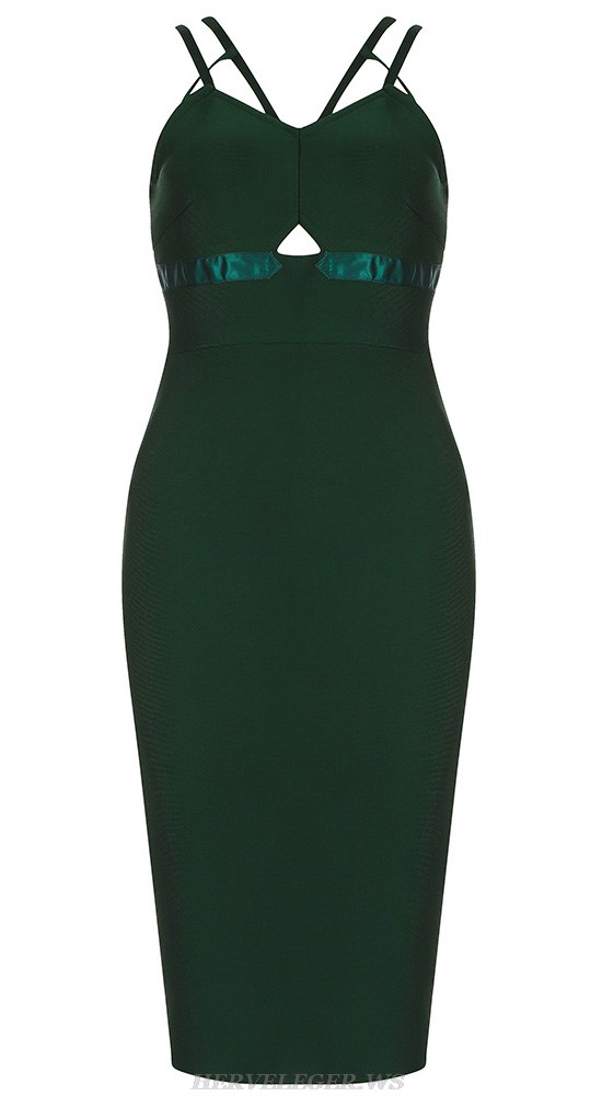 Herve Leger Green Strappy Silk Detail Dress