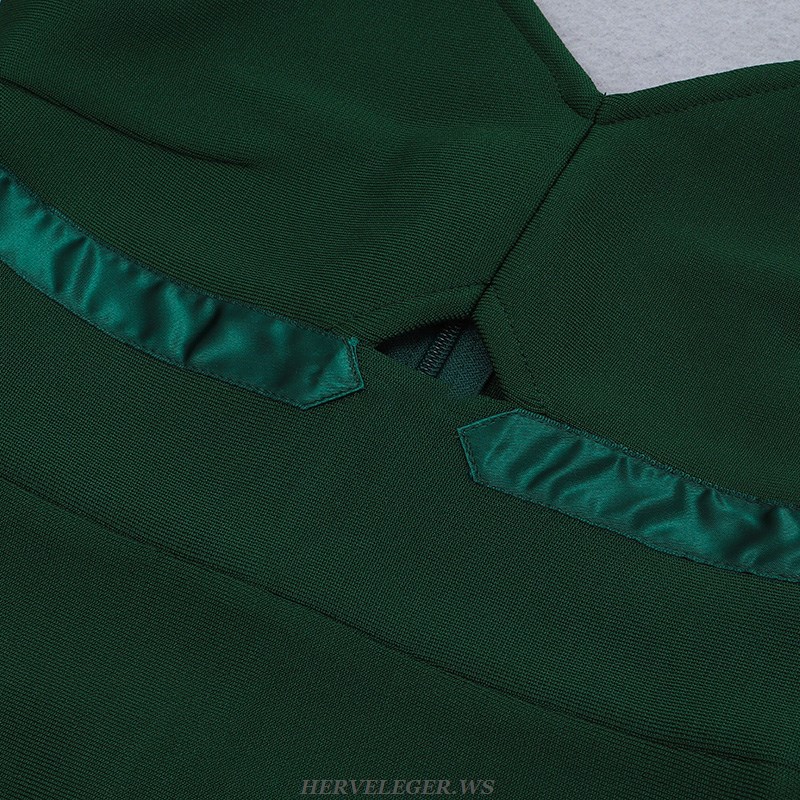 Herve Leger Green Strappy Silk Detail Dress