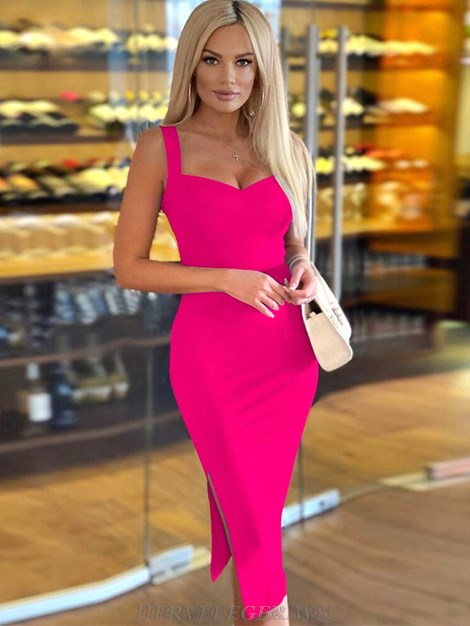 Herve Leger Hot Pink Basic Slit Dress