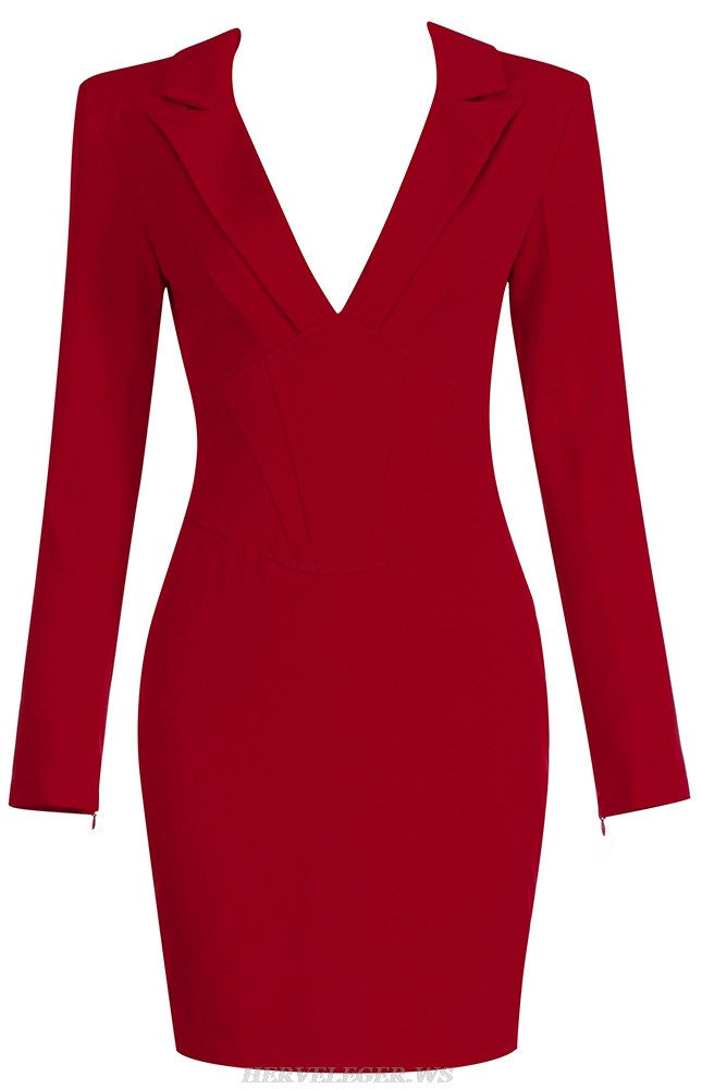Herve Leger Red Cape Sleeve Corset Dress
