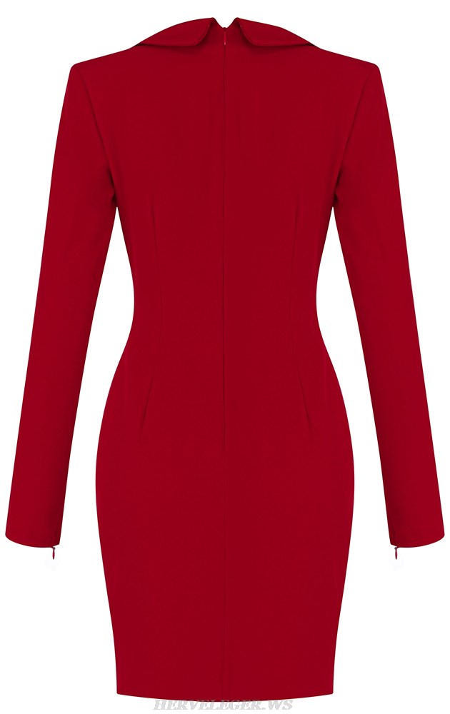 Herve Leger Red Cape Sleeve Corset Dress