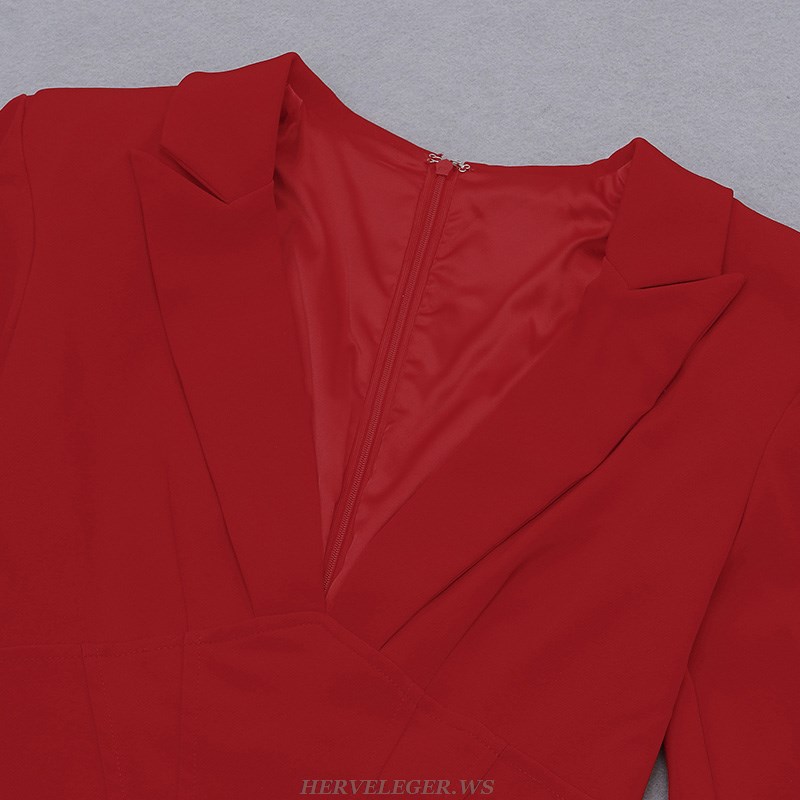 Herve Leger Red Cape Sleeve Corset Dress