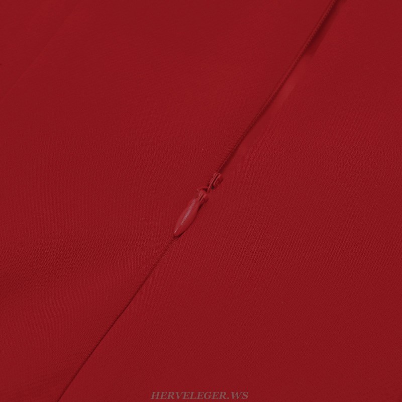 Herve Leger Red Cape Sleeve Corset Dress