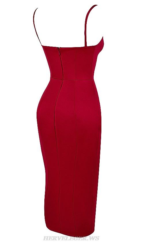 Herve Leger Red Corset Silk Dress