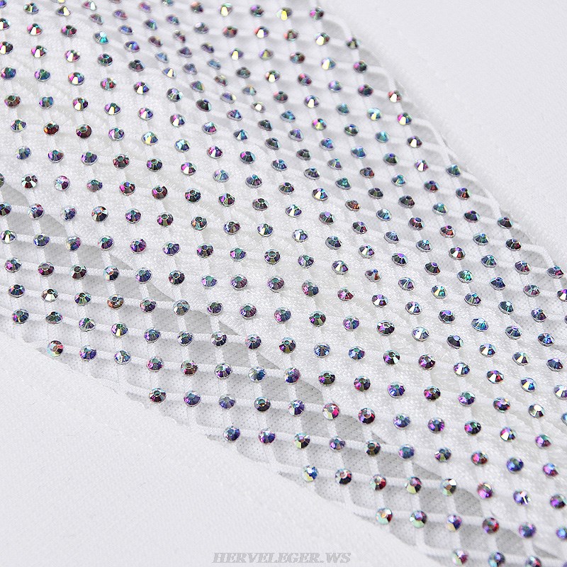 Herve Leger White Embellished Panel Dress