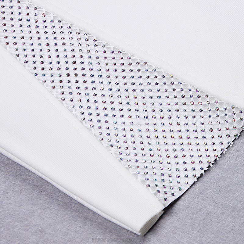 Herve Leger White Embellished Panel Dress