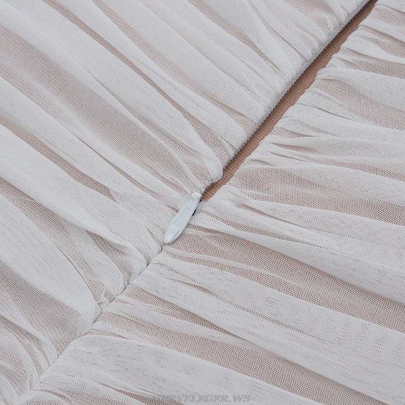 Herve Leger White Halter Bardot Draped Mesh Dress
