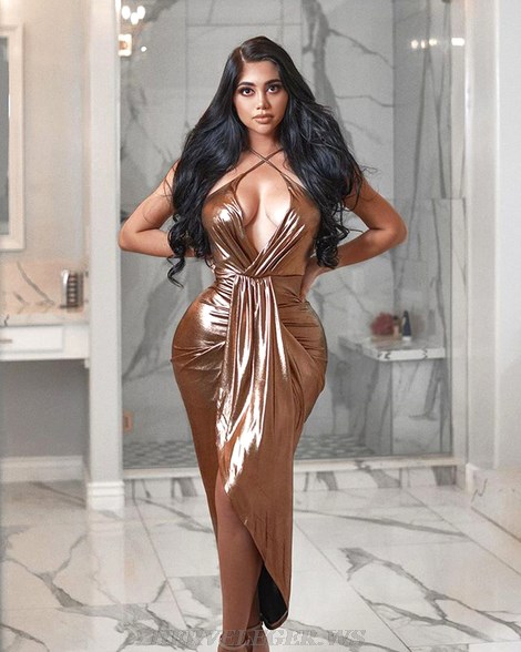 Herve Leger Copper Halter Draped Metallic Dress Herve Leger Copper Halter Draped Metallic Dress