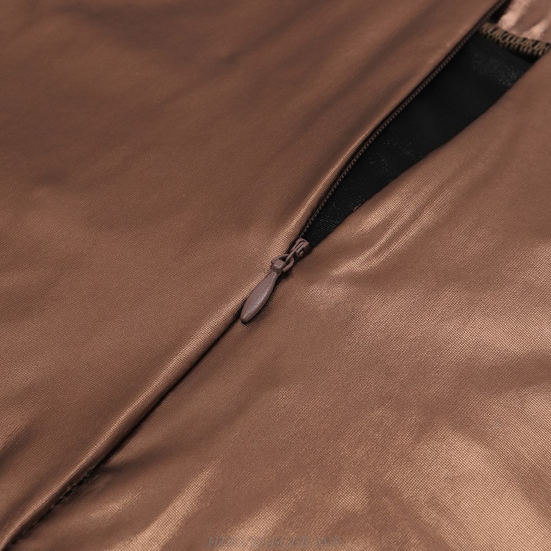 Herve Leger Copper Halter Draped Metallic Dress