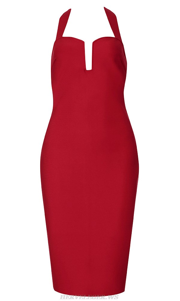 Herve Leger Red Halter Dress