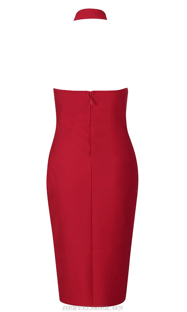 Herve Leger Red Halter Dress