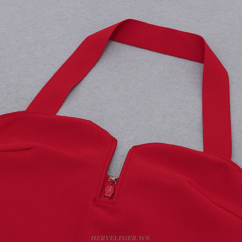 Herve Leger Red Halter Dress