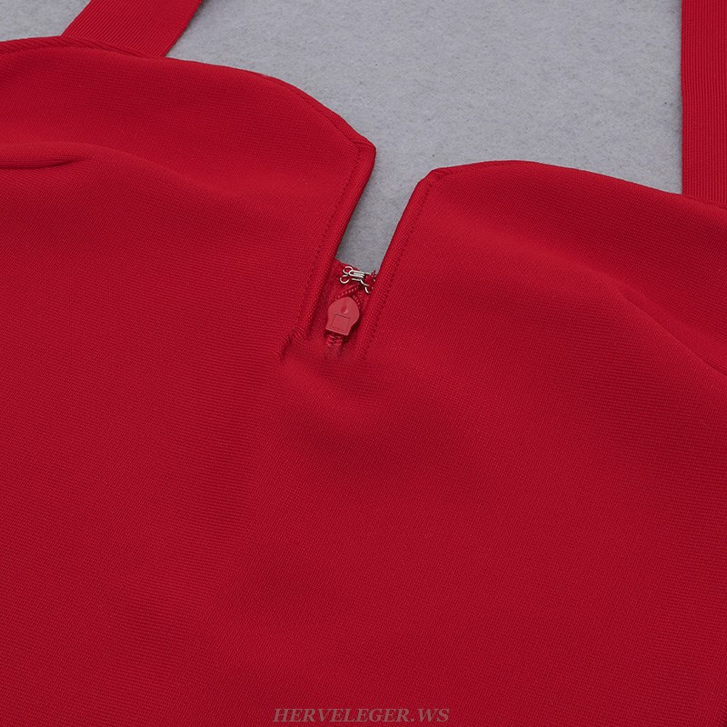 Herve Leger Red Halter Dress