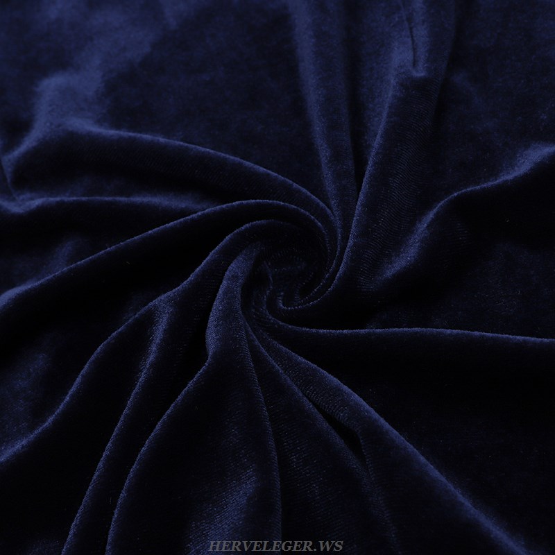 Herve Leger Blue Long Sleeve Choker Velvet Dress