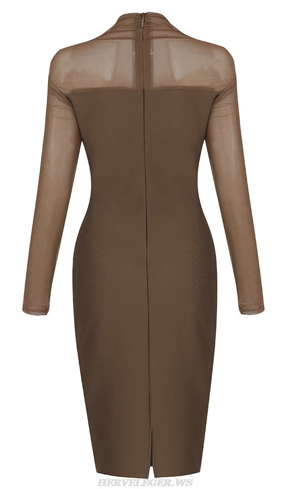 Herve Leger Brown Long Sleeve Corset Dress