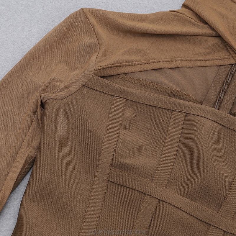 Herve Leger Brown Long Sleeve Corset Dress