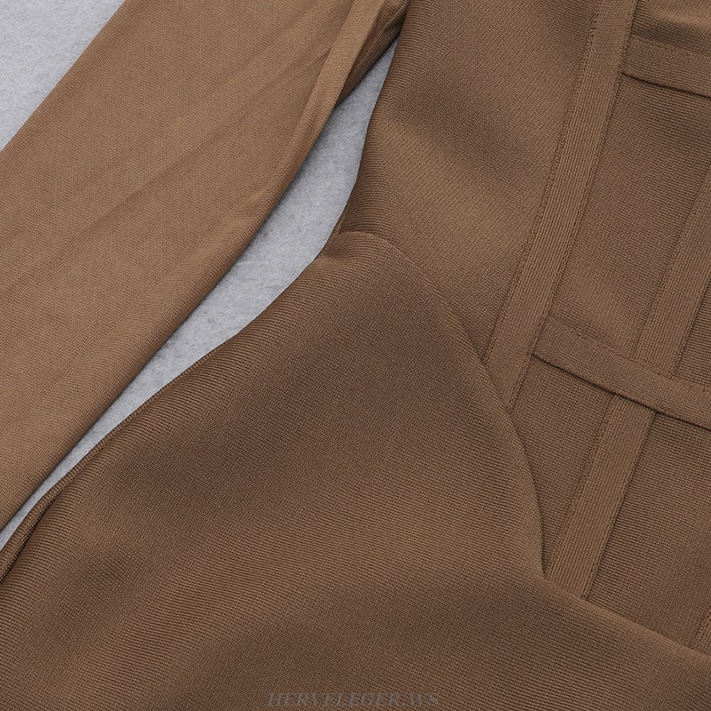 Herve Leger Brown Long Sleeve Corset Dress