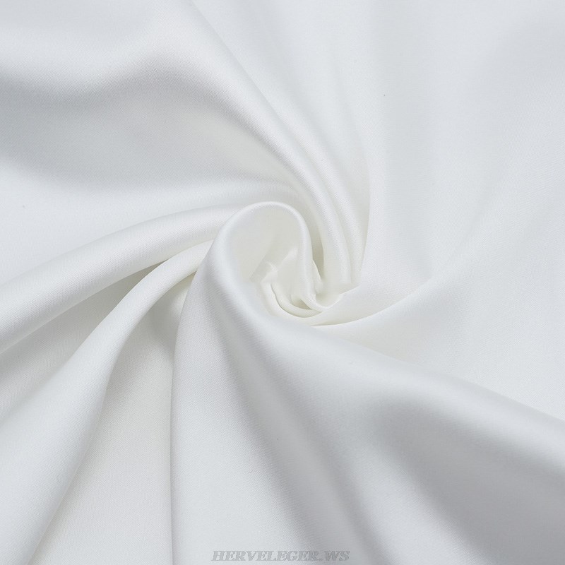 Herve Leger White Long Sleeve Cut Out Silk Dress