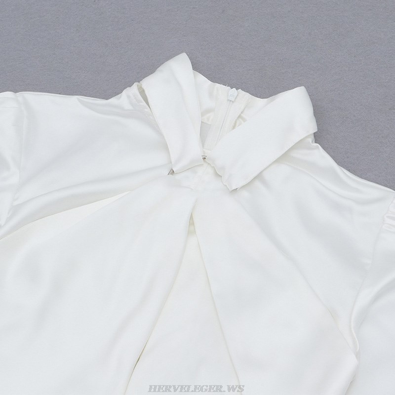 Herve Leger White Long Sleeve Cut Out Silk Dress