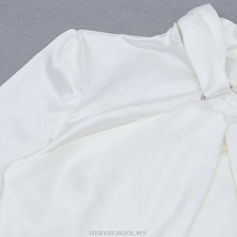 Herve Leger White Long Sleeve Cut Out Silk Dress