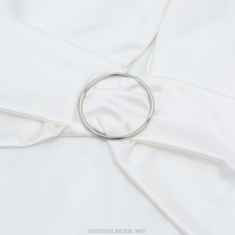 Herve Leger White Long Sleeve Cut Out Silk Dress