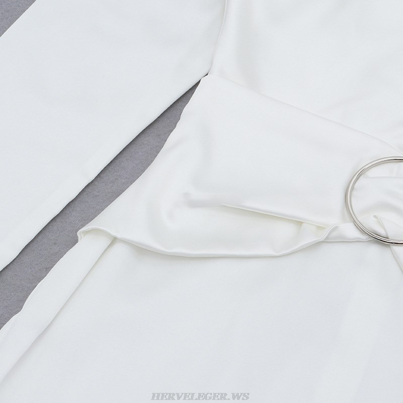Herve Leger White Long Sleeve Cut Out Silk Dress
