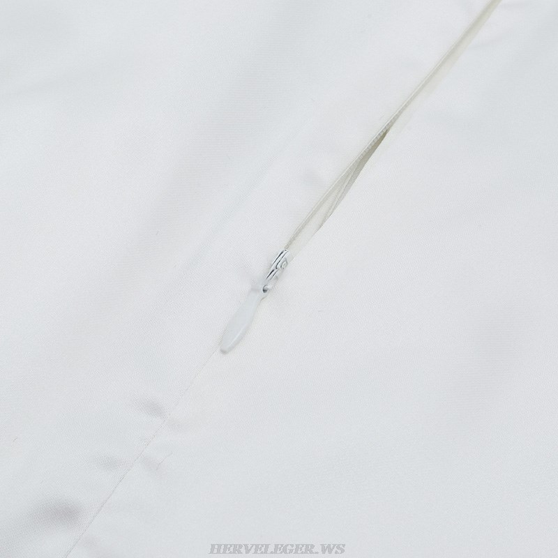 Herve Leger White Long Sleeve Cut Out Silk Dress