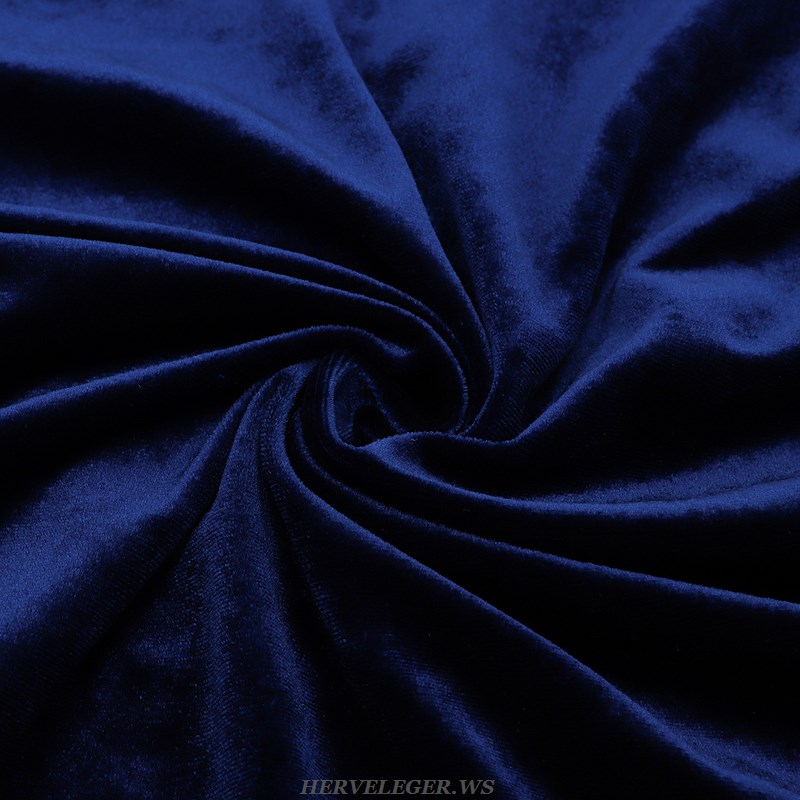 Herve Leger Blue Long Sleeve Draped Velvet Dress