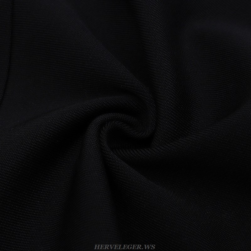 Herve Leger Black Long Sleeve Floral Detail Dress