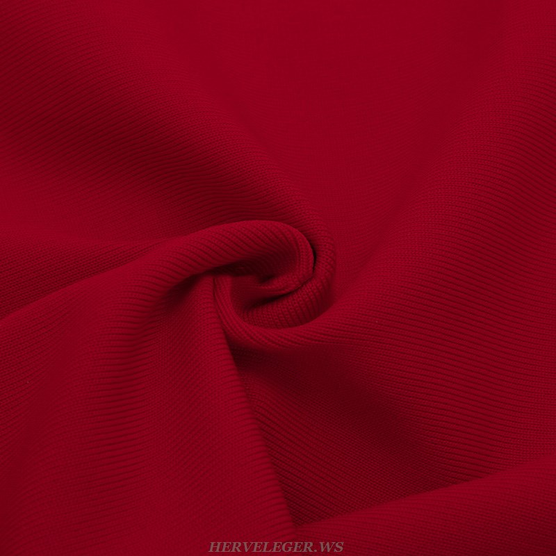 Herve Leger Red Long Sleeve Mesh Dress