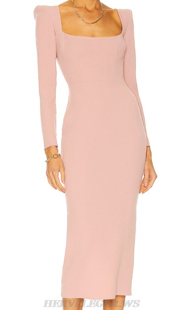 Herve Leger Nude Pink Long Sleeve Dress