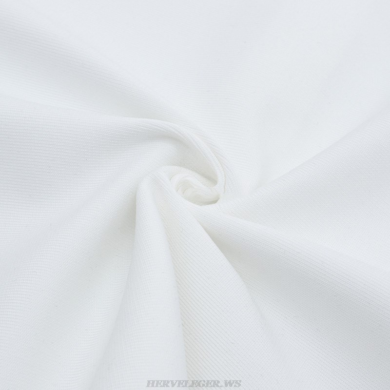 Herve Leger White Long Sleeve Pearl Corset Dress