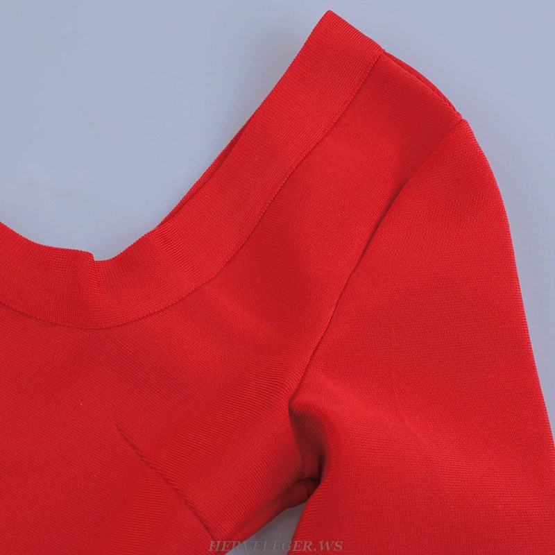 Herve Leger Red Long Sleeve Two Piece Dress