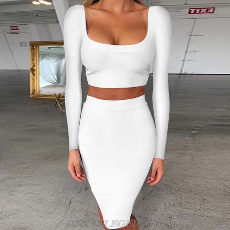 Herve Leger White Long Sleeve Two Piece Dress Herve Leger White Long Sleeve Two Piece Dress