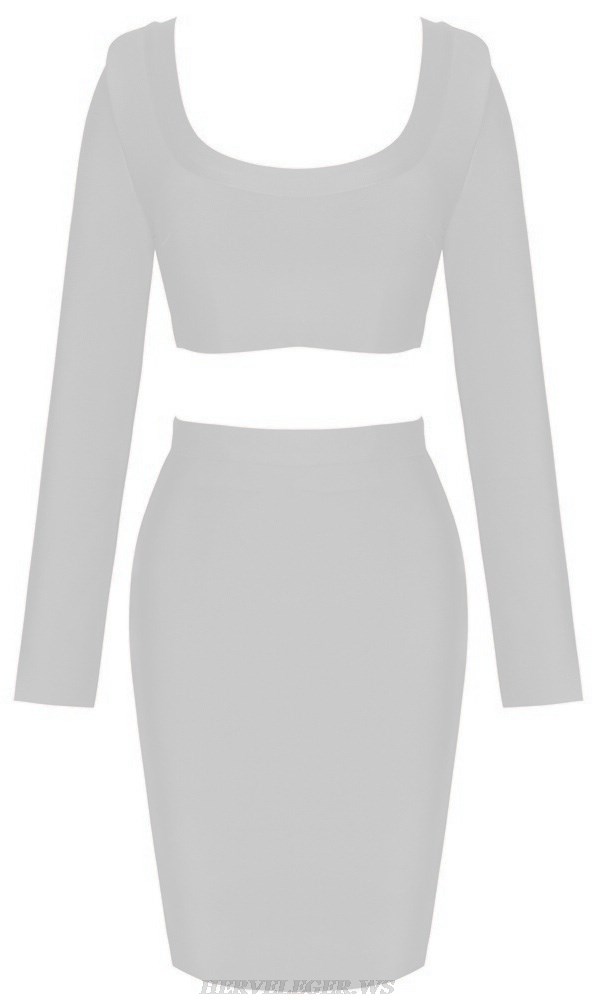 Herve Leger White Long Sleeve Two Piece Dress