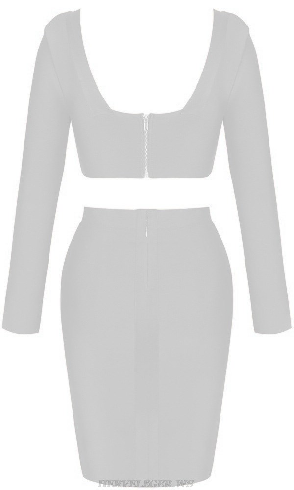 Herve Leger White Long Sleeve Two Piece Dress