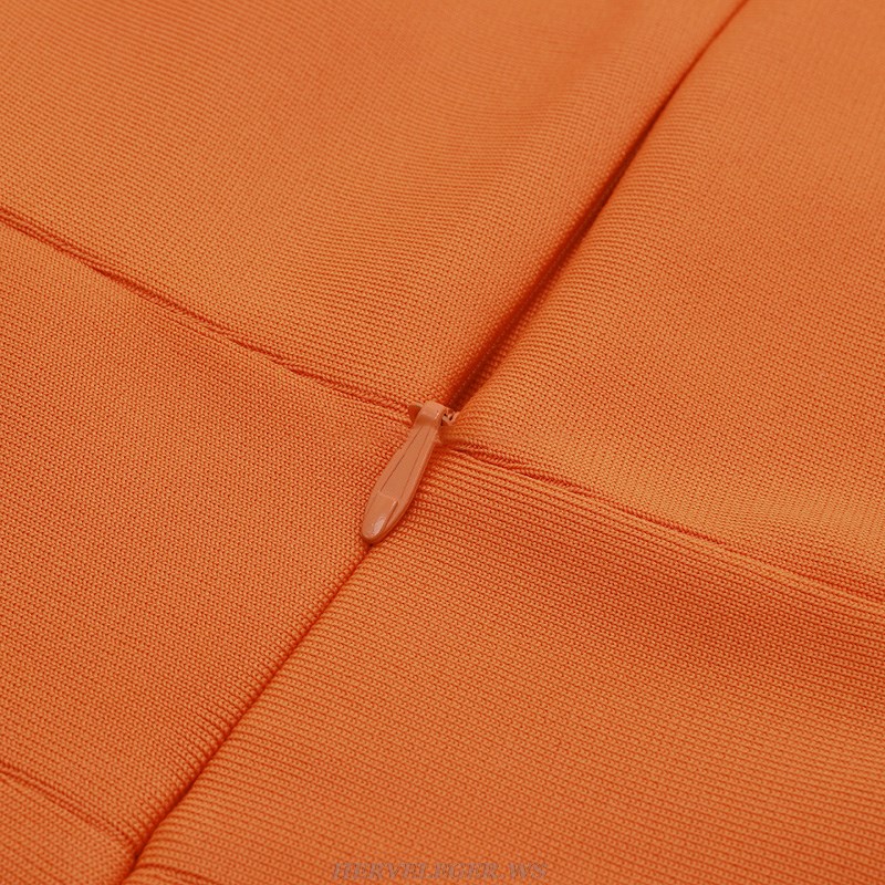 Herve Leger Orange Mesh Puff Sleeve Dress