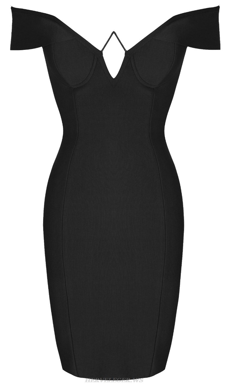 Herve Leger Black Off Shoulder Bustier Dress