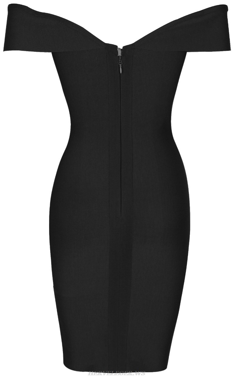 Herve Leger Black Off Shoulder Bustier Dress