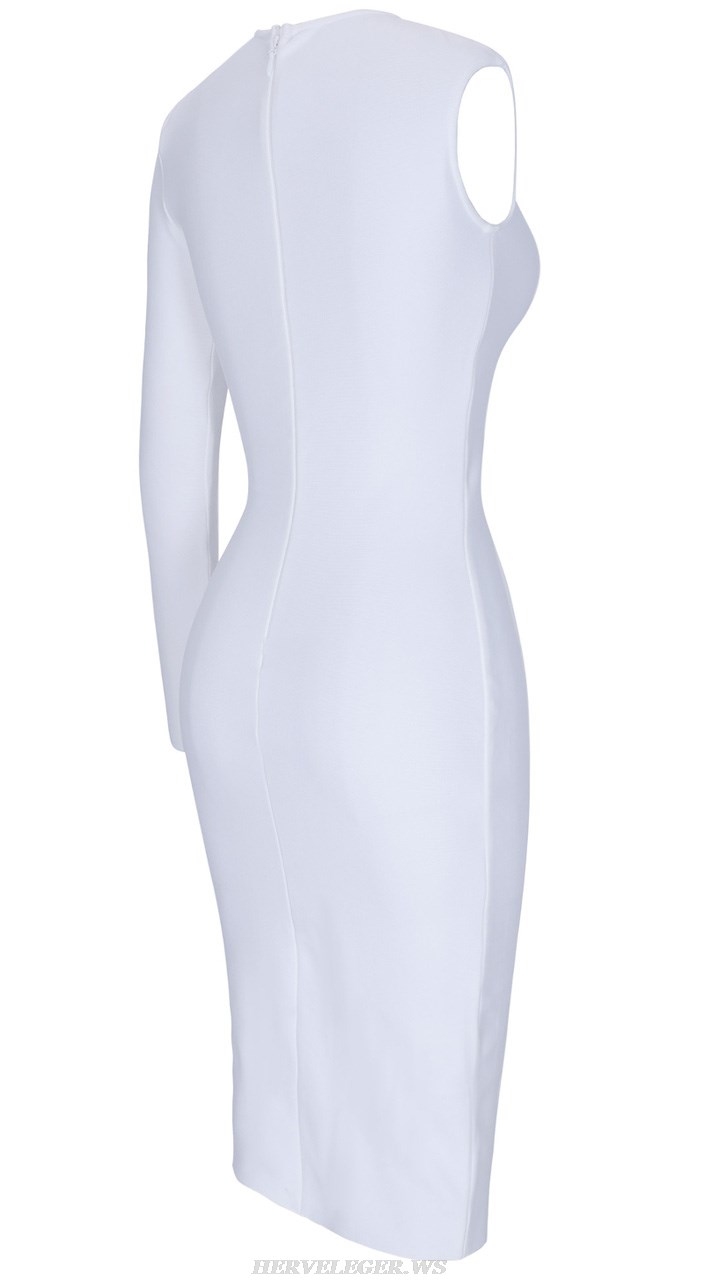 Herve Leger White One Sleeve Asymmetric Dress