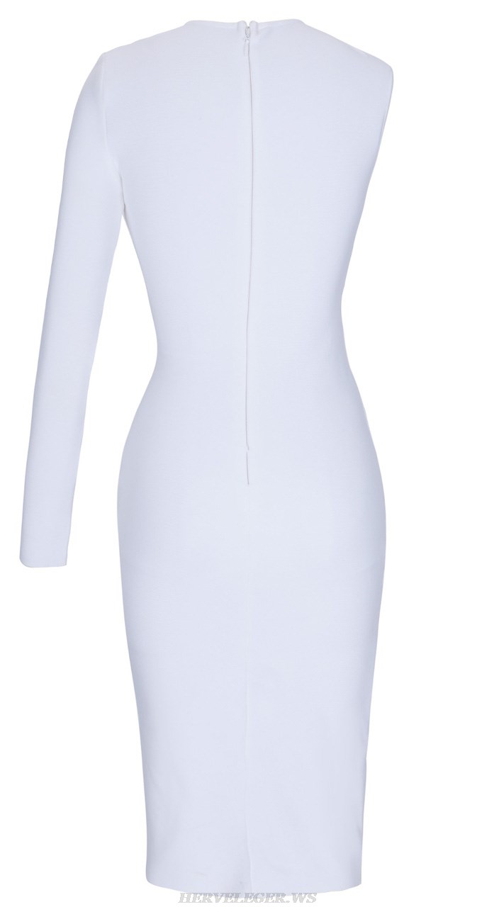 Herve Leger White One Sleeve Asymmetric Dress