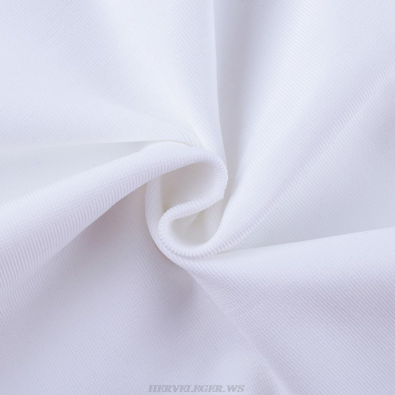 Herve Leger White One Sleeve Asymmetric Dress