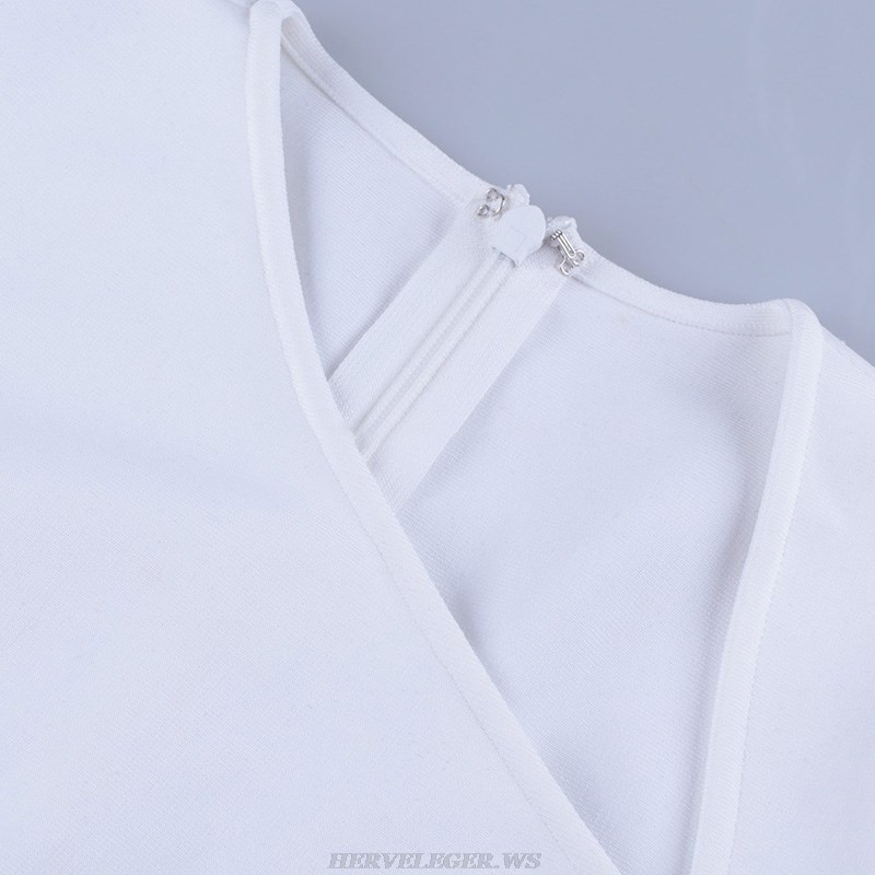 Herve Leger White One Sleeve Asymmetric Dress