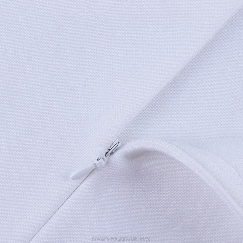 Herve Leger White One Sleeve Asymmetric Dress