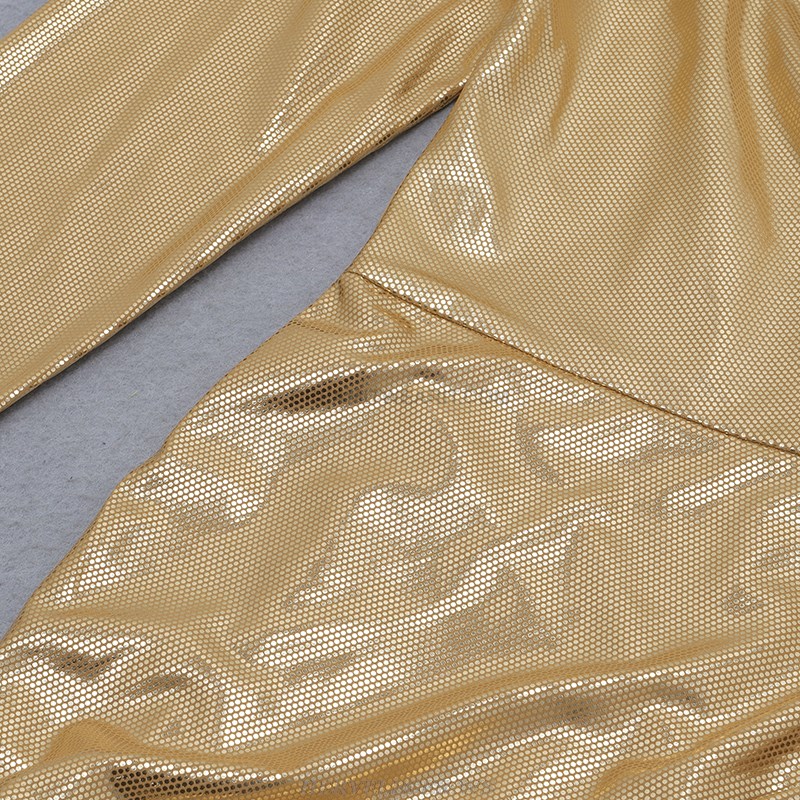 Herve Leger Gold One Sleeve Metallic Draped Dress