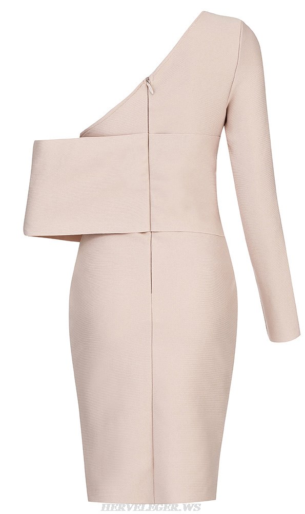 Herve Leger Nude One Sleeve Off The Shoulder Dress