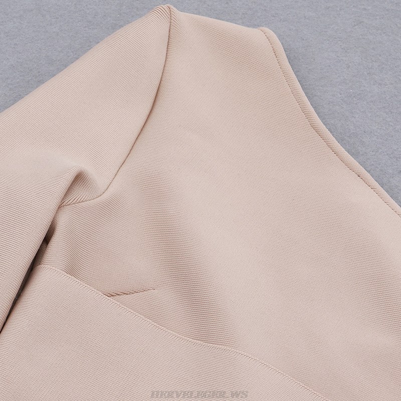 Herve Leger Nude One Sleeve Off The Shoulder Dress